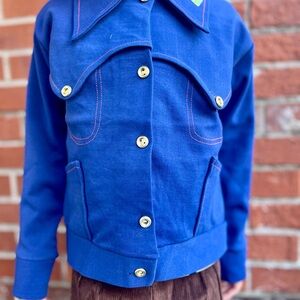 Vintage Kids 70s Navy Blue Long Sleeve Two Pocket Shacket Shirt Jacket Retro